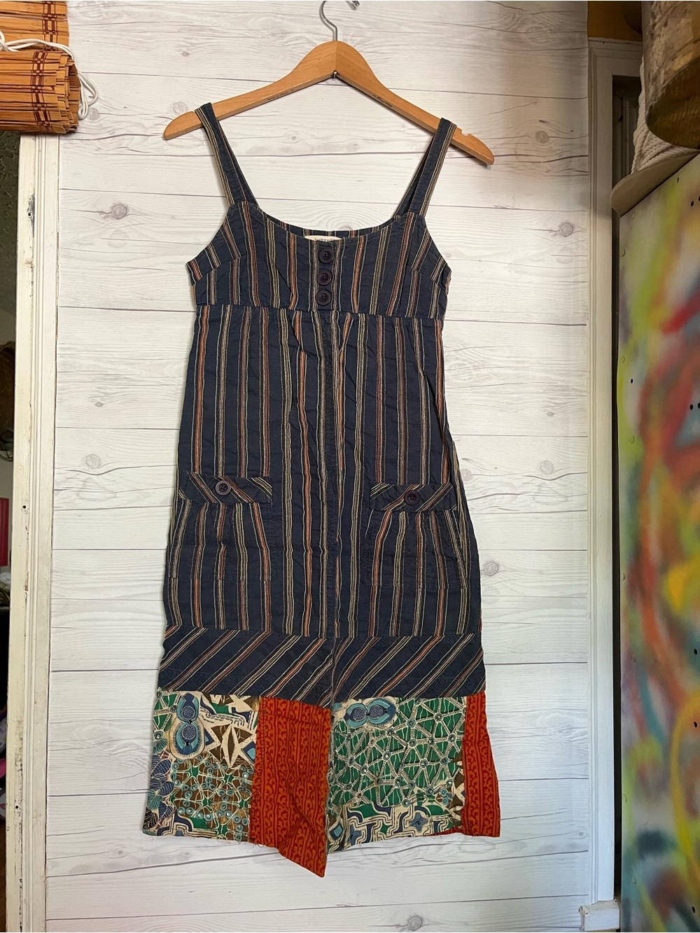 Heritage 1981 Upcycled Dress Stripe Patchwork 100% Cotton India Small
